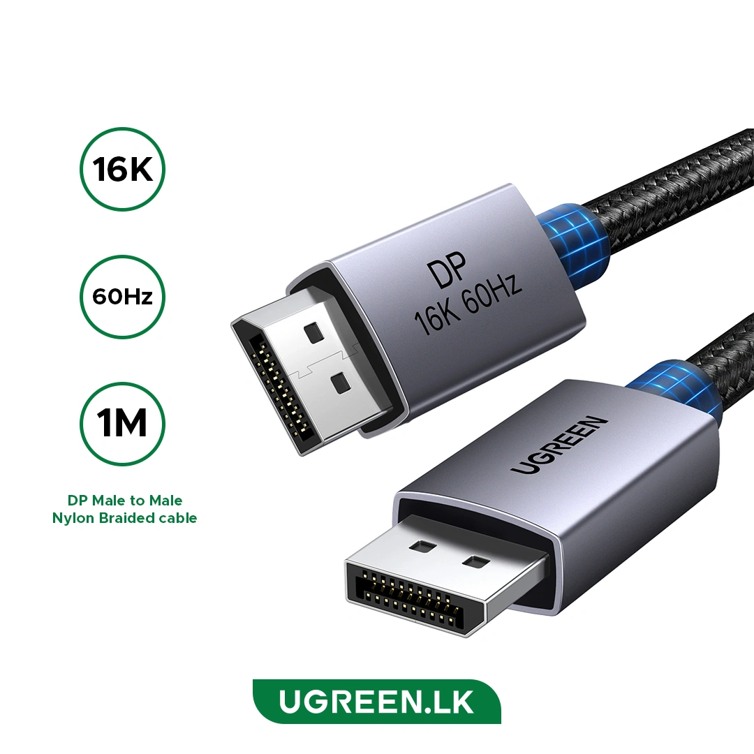 UGREEN 1 Meter 16K 60Hz DisplayPort Cable Male to Male Aluminum Alloy Shell –DP131 – 55567 – 18 Months Warranty